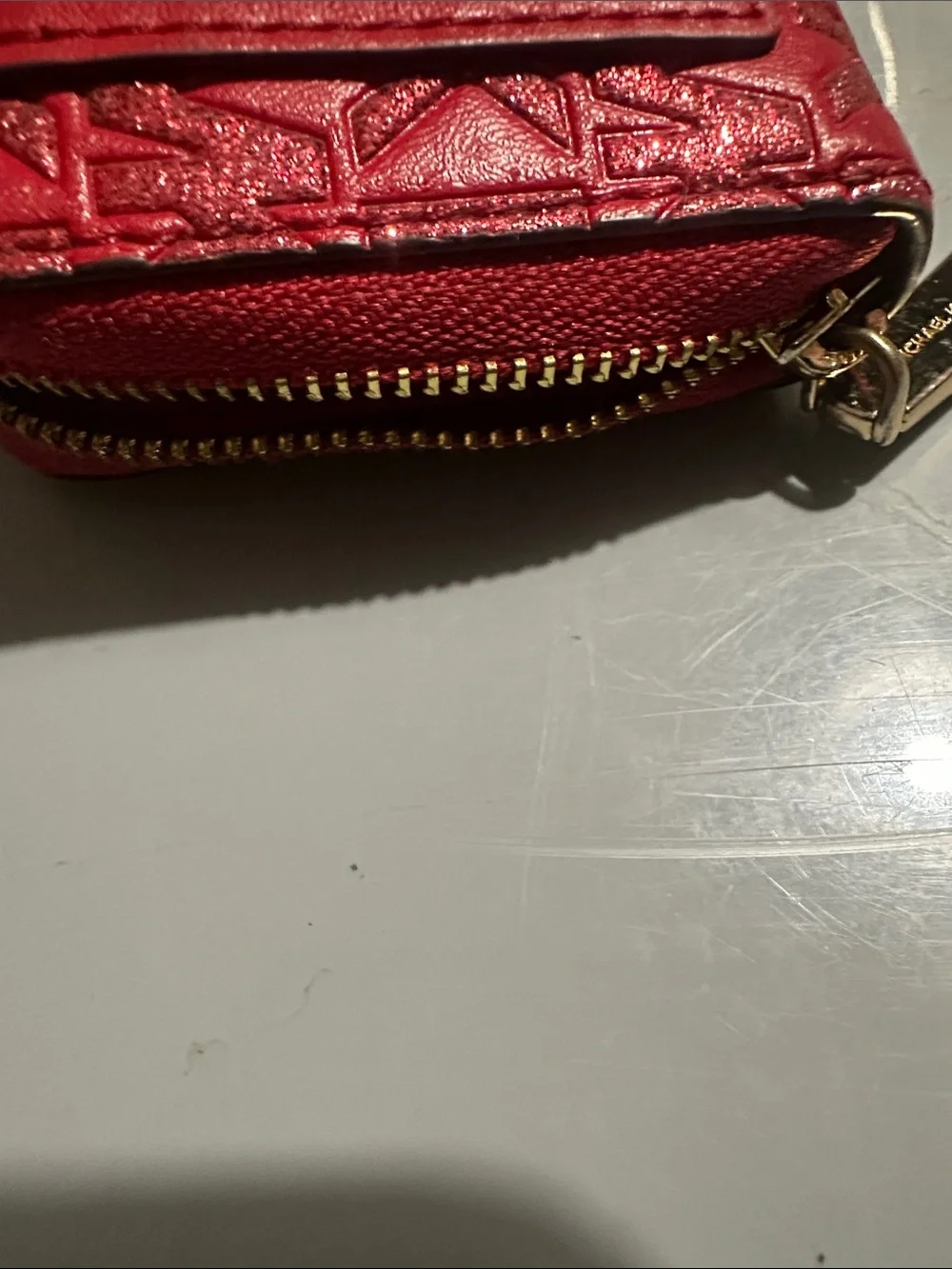 Michael Kors Red MK Monogram Embossed Zip Card Holder